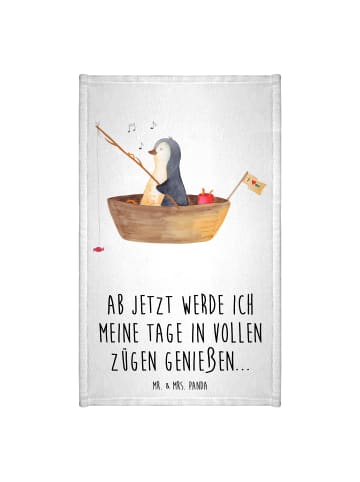 Mr. & Mrs. Panda Gästehandtuch Pinguin Angelboot mit Spruch in Weiß