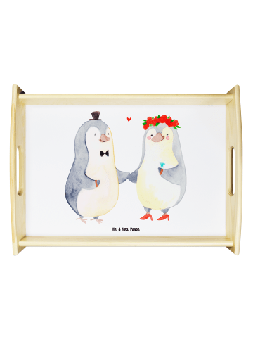 Mr. & Mrs. Panda Serviertablett Pinguin Heirat ohne Spruch in Weiß