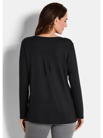 GOLDNER Kurzgröße:  Elegantes Chiffonshirt, Jersey-Details in schwarz