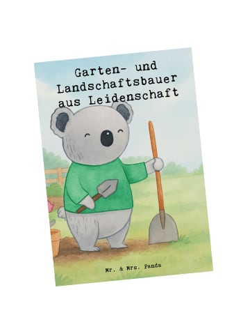 Mr. & Mrs. Panda Postkarte Garten- und Landschaftsbauer Leidensc... in Weiß