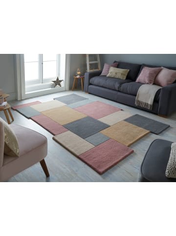 KADIMA DESIGN Wollteppich handgetuftet, geometrisch, rutschfest, Teppich Wolle in Grau-Rosa