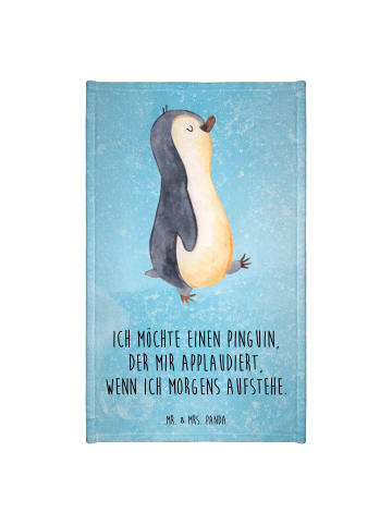 Mr. & Mrs. Panda Gäste Handtuch Pinguin marschieren mit Spruch in Eisblau