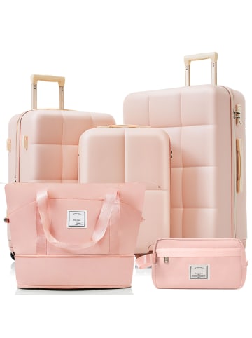 ABRIHOME Koffer Set 5 teilig mit Kosmetiktasche und Reisetasche in Rosa