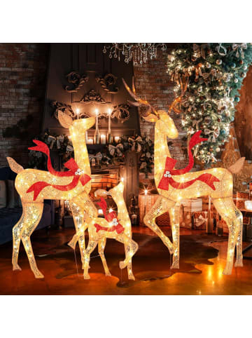 COSTWAY 3 tlg. LED Rentier Familie Weihnachtsdeko in Gold