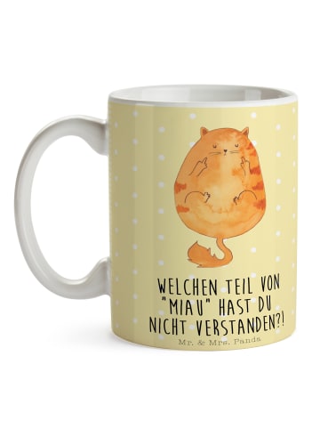 Mr. & Mrs. Panda Porzellantasse Katze Mittelfinger mit Spruch in Gelb Pastell