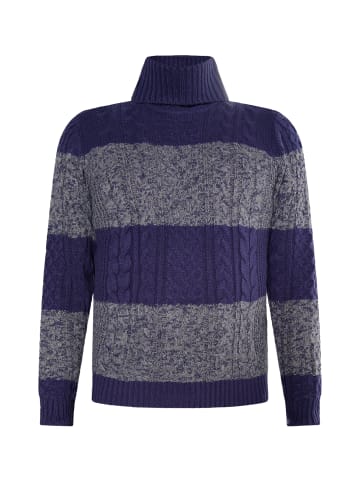 MO Herren Pullover Mit Zopfstrick in Marine Grau Melange