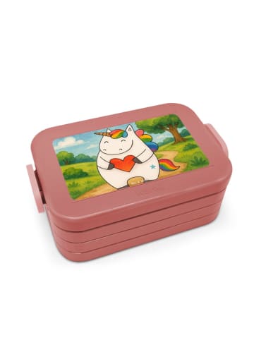 Mr. & Mrs. Panda Brotdose Einhorn Herz Design ohne Spruch in Rot Pastell