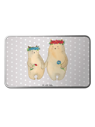Mr. & Mrs. Panda Aufbewahrungsbox Bären mit Blumenkranz ohne Spruch in Grau Pastell