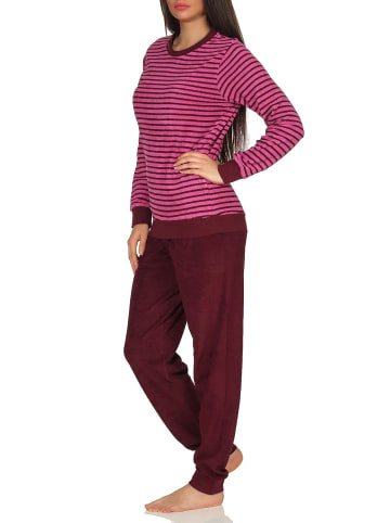 NORMANN Frottee Pyjama langarm Bündchen Streifen - 50286 in pink