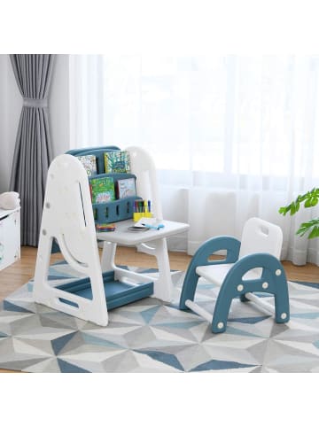 COSTWAY 2 in 1 Kindersitzgruppe mit Bücherregal in Blau