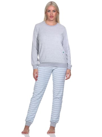 NORMANN Frottee Schlafanzug lang Bündchen und Applikation - 82671 in hellblau