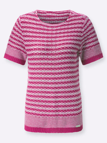 WITT WEIDEN Kurzarmpullover in fuchsia-weiß-gemustert