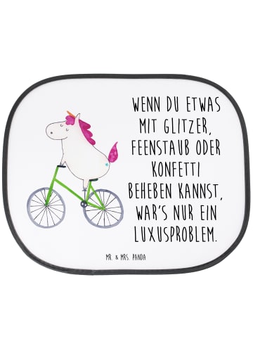 Mr. & Mrs. Panda Auto Sonnenschutz Einhorn Radfahrer mit Spruch in Weiß