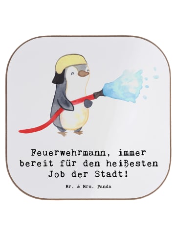 Mr. & Mrs. Panda Quadratischer Untersetzer Feuerwehrmann Held mi... in Weiß
