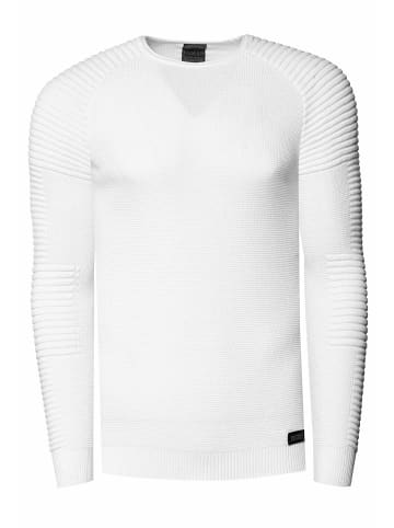 Rusty Neal Slim Fit Feinstrick Biker Rundhals-Pullover in Weiß