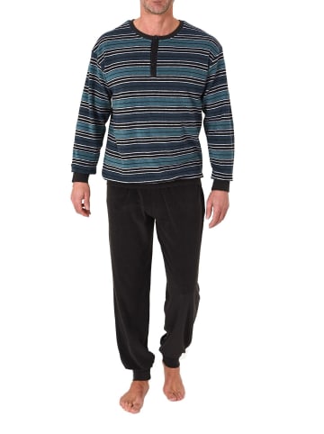 NORMANN Langarm Schlafanzug Frottee Bündchen in grün