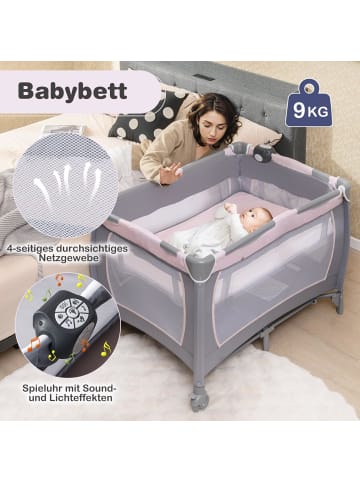 COSTWAY 5 in 1 Beistellbett Baby bis 36 Monaten in Rosa