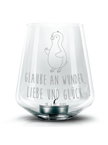 Mr. & Mrs. Panda Windlicht Glas Pinguin Marienkäfer mit Spruch in Transparent