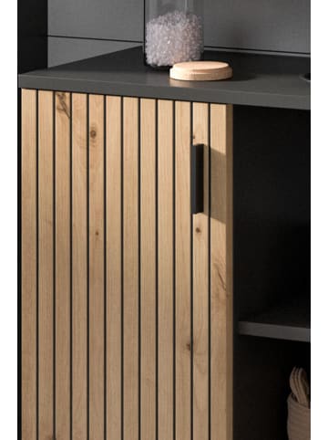 Inn.Furn Badmöbel-Set Eiche, grau 3-teilig 155 cm, Badmöbel mit Rillen, Livia
