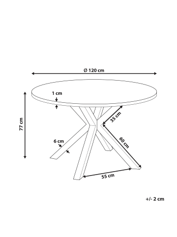 Beliani Runder Tisch MALETTO in Schwarz/Transparent - (W) 120 x (H) 77 x (L) 120 cm