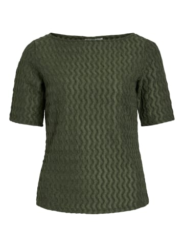 Vila Design T-Shirt mit Struktur Wellenmuster Halbarm Rundhals in Dunkelgrün