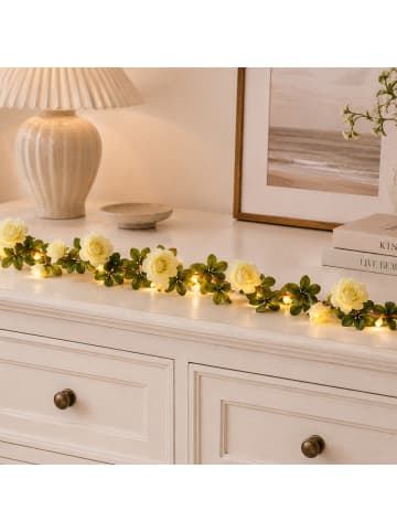 MARELIDA LED Lichterkette weiße Mini Rosen Hochzeit Valentinstag Timer L: 2,1m
