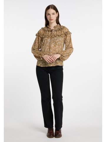 DreiMaster Damen Rüschenbluse in Senf Weiss