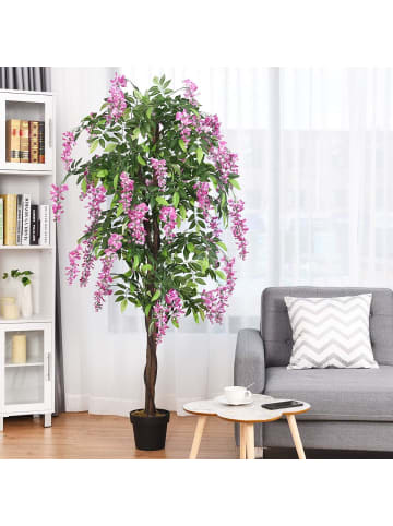 COSTWAY Kunstbaum mit Blüten in Rosa