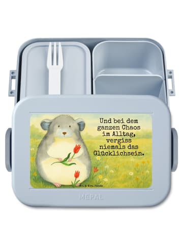 Mr. & Mrs. Panda Lunch Box Chinchilla Blume Design mit Spruch in Blau Pastell