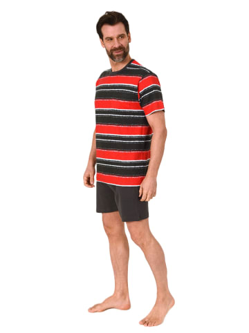 NORMANN kurzarm Schlafanzug Shorty Pyjama Streifen - 84310 in anthrazit