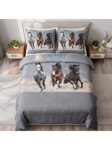 Traumschloss Renforcé Bettwäsche - Pferde Trio in blau