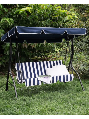Beliani Gartenschaukel CHAPLIN in Blau/Weiß - (W) 174 x (H) 147 x (L) 118 cm