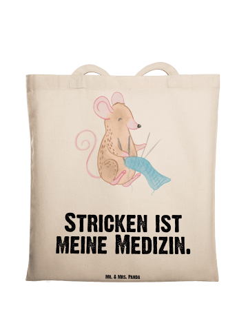 Mr. & Mrs. Panda Einkaufstasche Maus Stricken mit Spruch in Creme