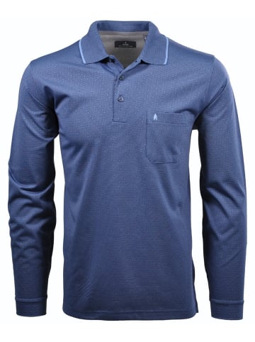 Ragman Softknitpolo mit Minimaldessin, Langarm in Blau