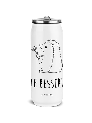 Mr. & Mrs. Panda Trinkflasche Edelstahl Igel Blumen mit Spruch in Weiß