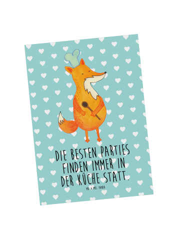 Mr. & Mrs. Panda Grußkarte Fuchs Koch mit Spruch in Türkis Pastell