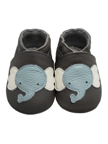 Yalion Leder-Krabbelschuhe "Elefanten" in Schwarz