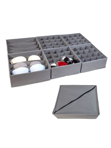 Intirilife Aufbewahrungsboxen Ordnungssystem 6-teilig für Schubladen Organizer in Grau