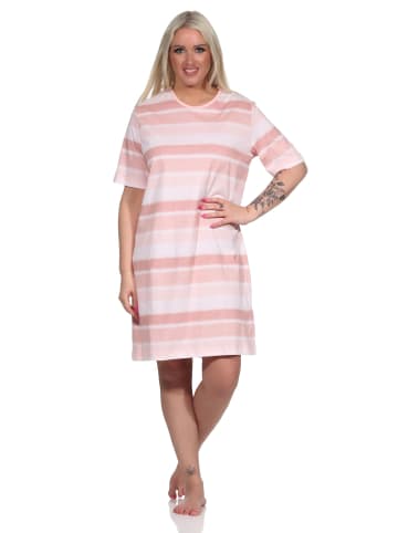 NORMANN kurzarm Nachthemd frohen Streifen Look - 73168 in rosa