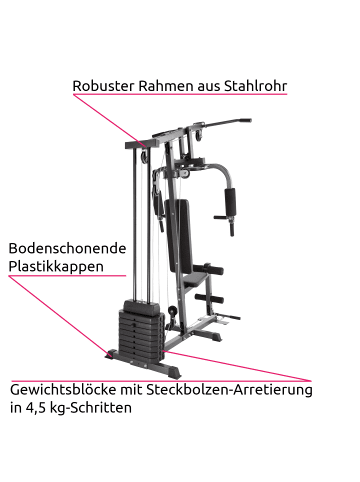 tectake Multigym, 160 x 98 x 203 cm, mit Butterfly- und Beinstreckermodul