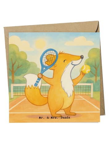 Mr. & Mrs. Panda Grußkarte Fuchs Tennis spielen Design ohne Spruch in Weiß