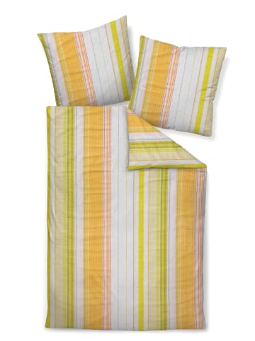 Janine Soft-Seersucker Sommer Bettwäsche -  gestreift - orange grün  in bunt