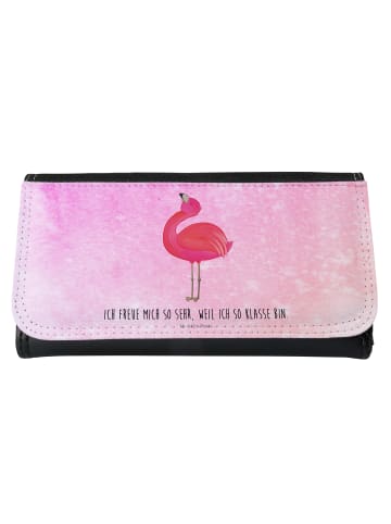 Mr. & Mrs. Panda Damen Portemonnaie Flamingo Stolz mit Spruch in Aquarell Pink