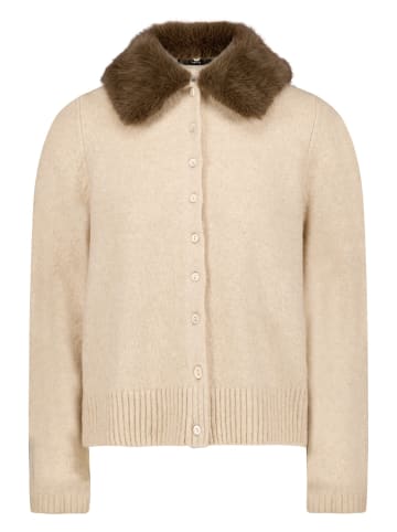 Zero Casual-Strickjacke mit Kunstfellkragen in Dark Cream Melange