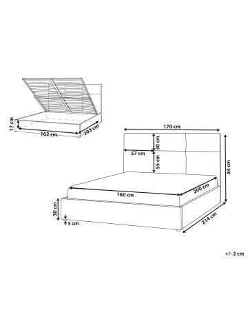 Beliani Doppelbett LAGORD in Weiß/Schwarz - (W) 170 x (H) 84 x (L) 214 cm