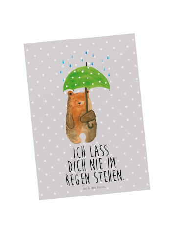 Mr. & Mrs. Panda Ansichtskarte Bär Regenschirm mit Spruch in Grau Pastell