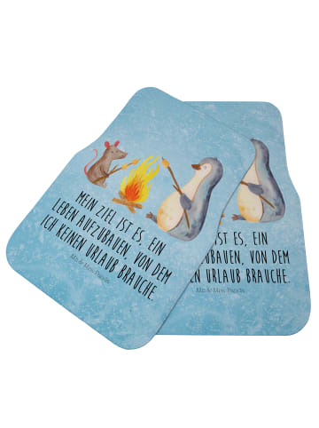 Mr. & Mrs. Panda Fußmatte Auto Pinguin Lagerfeuer mit Spruch in Eisblau