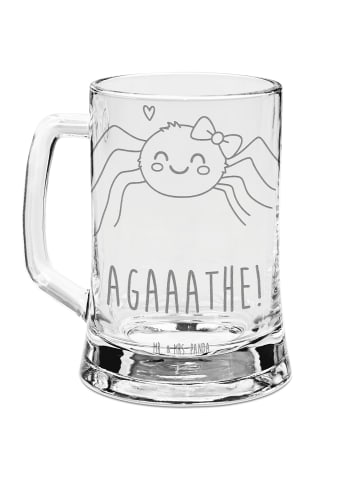 Mr. & Mrs. Panda Gravur Bierkrug Spinne Agathe Freude mit Spruch in Transparent