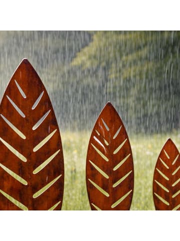 relaxdays 3 x Gartenstecker "Palmblatt" in Braun