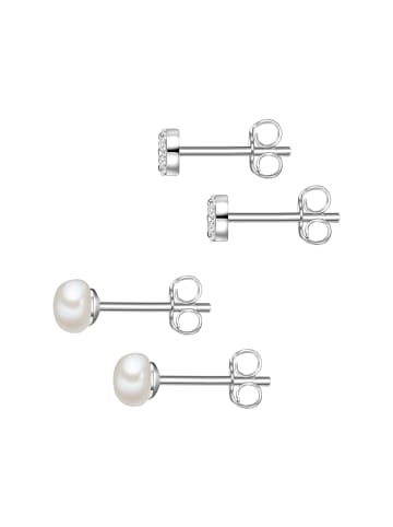 Lulu & Jane 2er Set Ohrstecker Perle weiß Zirkonia weiß in silber